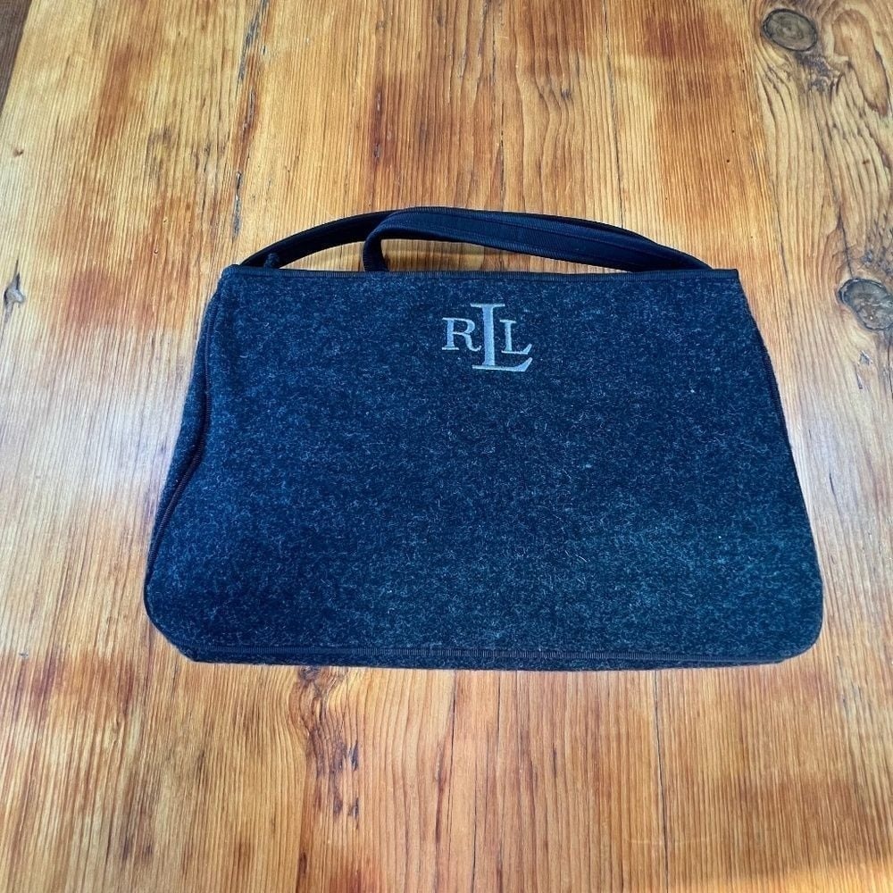 Vintage Lauren Ralph Lauren Monogrammed Shoulder Bag Grey Wool Women's O/S EUC